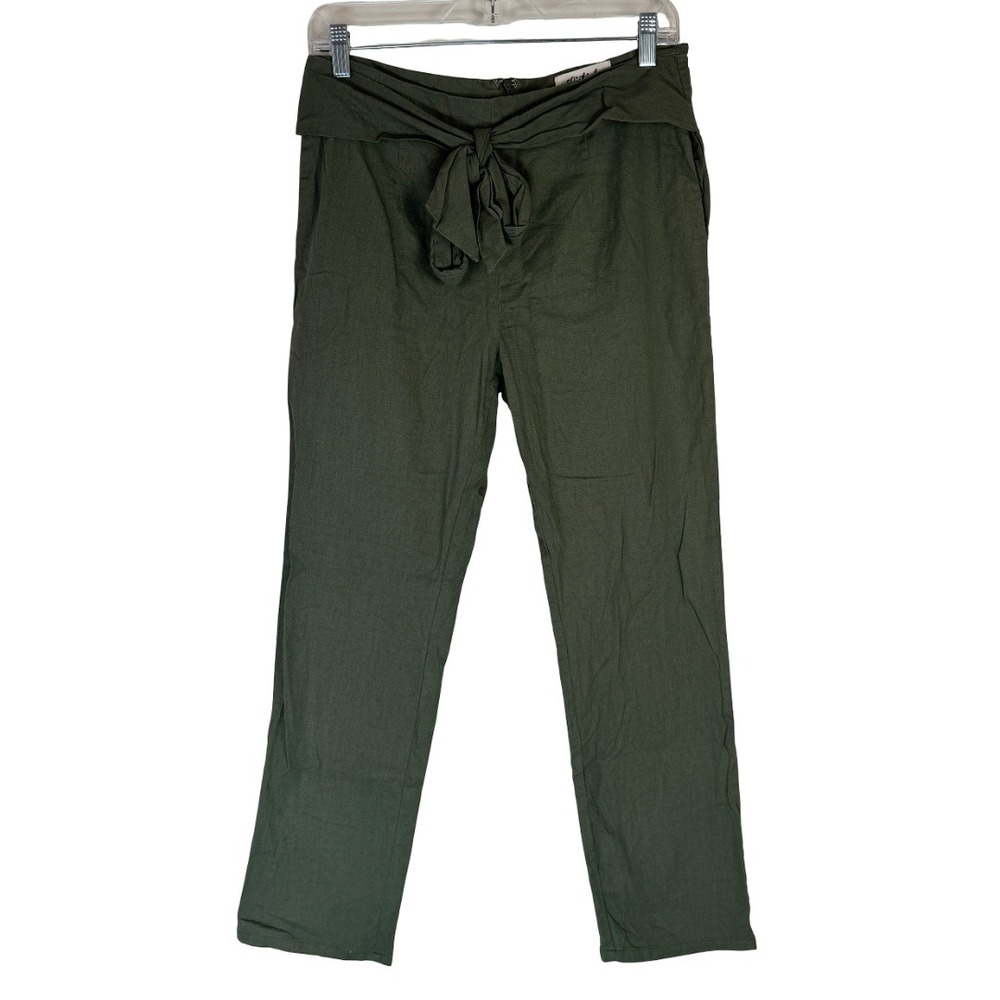 Listicle Tie Front Bow Pants Womens Size Medium Olive Green Cotton Blend LP006B